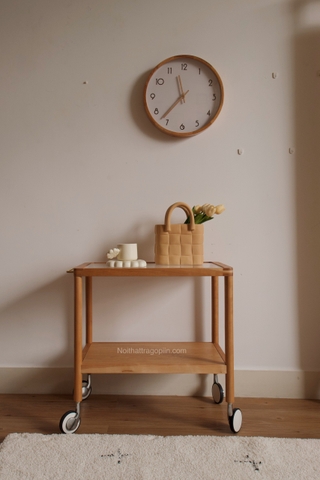 Kệ sofa 02 - gỗ anh đào kết hợp kính có bánh xe