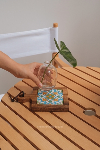 Lót ly/nồi gạch viền gỗ tay cầm