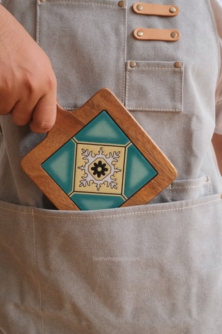 Lót ly/nồi gạch viền gỗ tay cầm