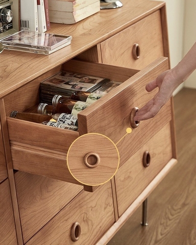 [ORDER] Tủ gỗ 9 ngăn kéo chân thép không gỉ - Gỗ anh đào