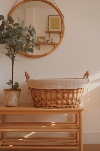 Giỏ mây 18 hai quai lót vải trơn