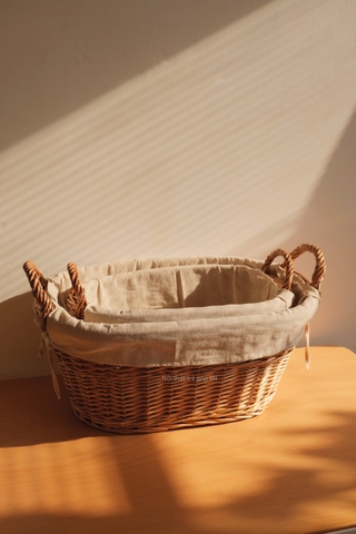 Giỏ mây 18 hai quai lót vải trơn