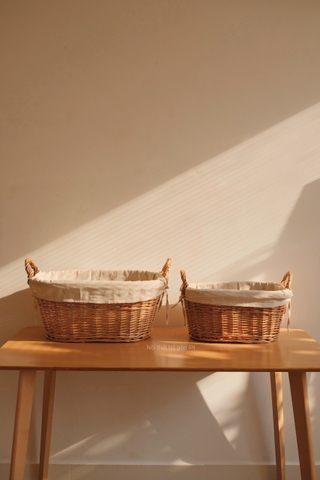 Giỏ mây 18 hai quai lót vải trơn