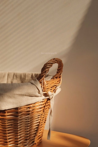 Giỏ mây 18 hai quai lót vải trơn