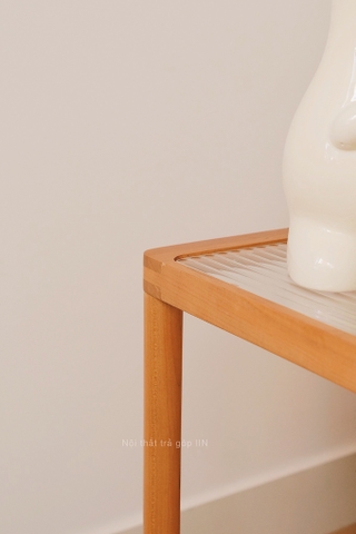 Kệ sofa 02 - gỗ anh đào kết hợp kính có bánh xe