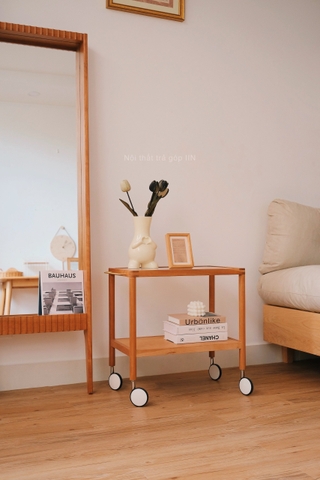 Kệ sofa 02 - gỗ anh đào kết hợp kính có bánh xe