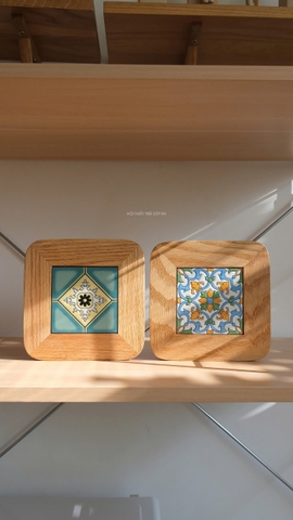 Lót ly/ nồi gạch viền gỗ sáng 02