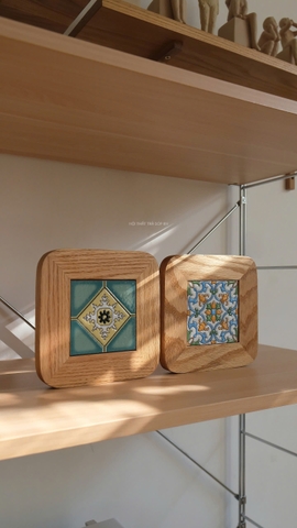 Lót ly/ nồi gạch viền gỗ sáng 02