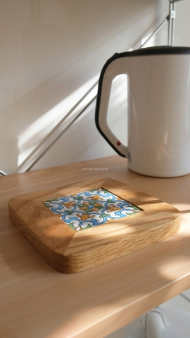 Lót ly/ nồi gạch viền gỗ sáng 02