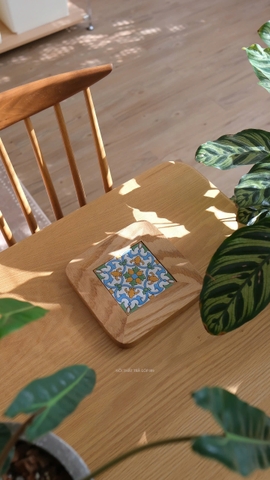 Lót ly/ nồi gạch viền gỗ sáng 02