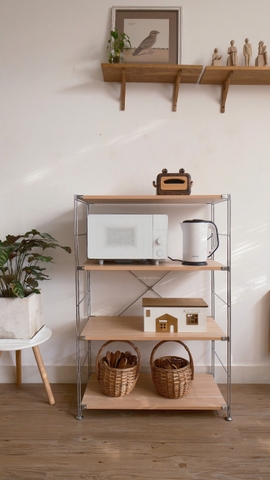 Kệ đứng màu sồi khung inox