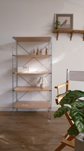 Kệ đứng màu sồi khung inox