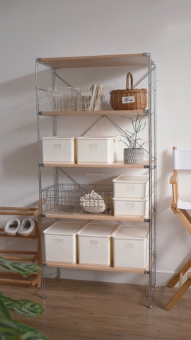 Kệ đứng màu sồi khung inox