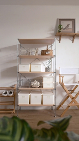 Kệ đứng màu sồi khung inox