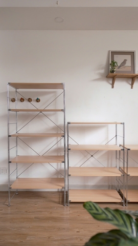 Kệ đứng màu sồi khung inox