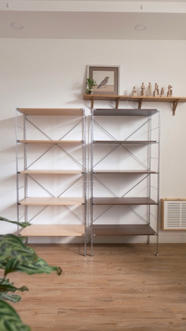 Kệ đứng màu sồi khung inox