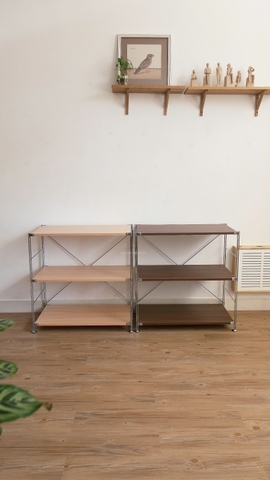 Kệ đứng màu sồi khung inox