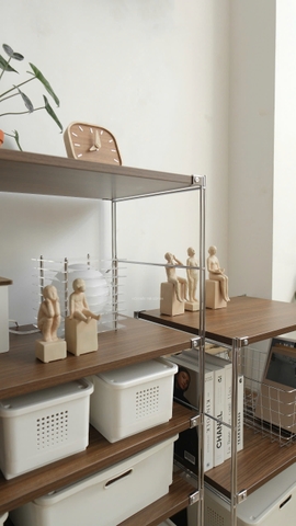 Kệ đứng màu óc chó khung inox