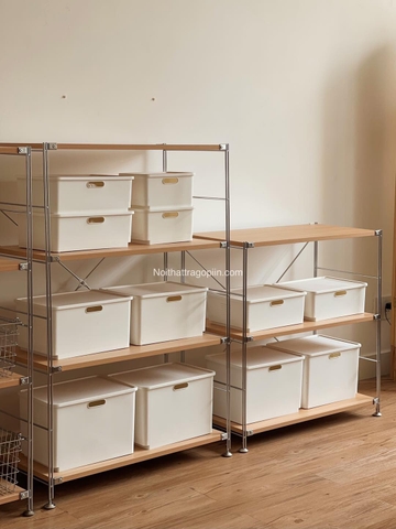 Kệ đứng màu sồi khung inox