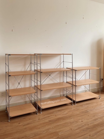 Kệ đứng màu sồi khung inox