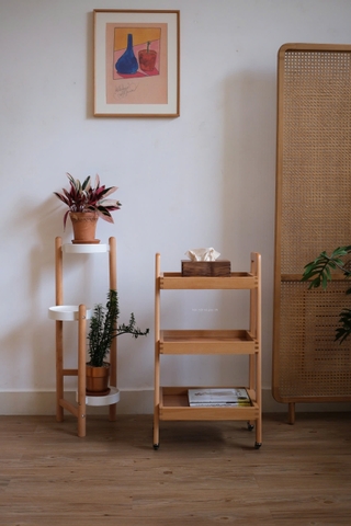 Kệ gỗ 3 tầng có bánh xe