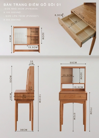 Bàn trang điểm gỗ sồi 01