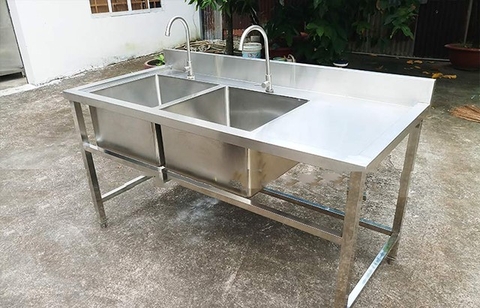 Chậu rửa inox 2 hố lệch phải