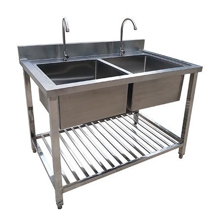 Chậu Rửa Đôi Inox Công Nghiệp Có Kệ Dưới