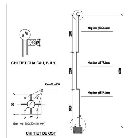 Cột Cờ Inox Cao 6 m. Inox 304