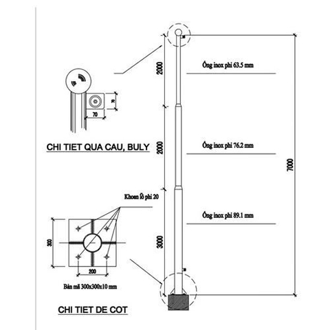 Cột Cờ Inox Cao 7 m. Inox 304