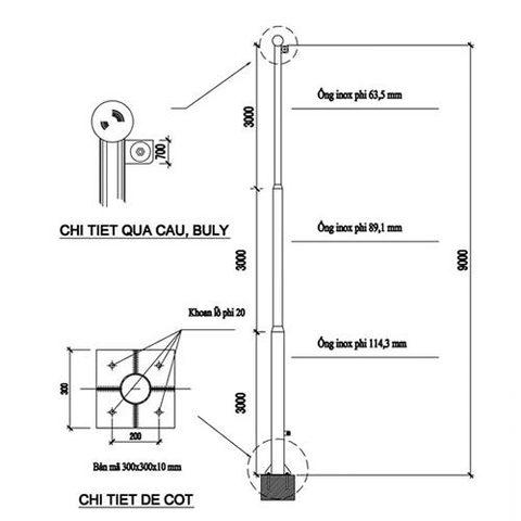 Cột Cờ Inox Cao 9 m. Inox 304 –