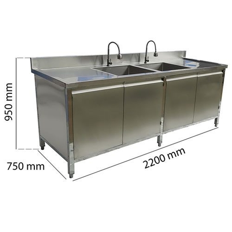 Tủ Inox 2 Bồn Rửa 2200×750 mm