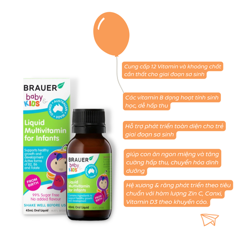 Brauer liquid multivitamin for infans 45ml cho trẻ sơ sinh 0-12 tháng tuổi