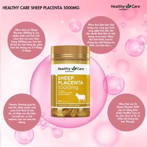 Nhau thai cừu ngừa lão hóa Healthy Care Sheep Placenta 5000mg 100 viên