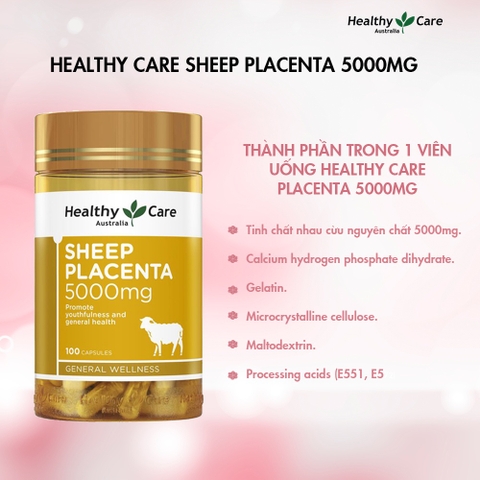 Nhau thai cừu ngừa lão hóa Healthy Care Sheep Placenta 5000mg 100 viên
