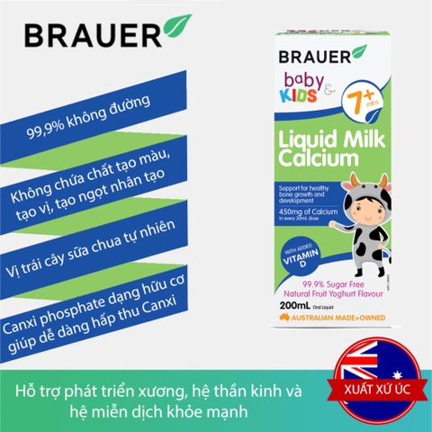 Thực phẩm bổ sung Canxi dạng sữa Brauer Baby Kids 200ml cho bé từ 7 tháng tuổi
