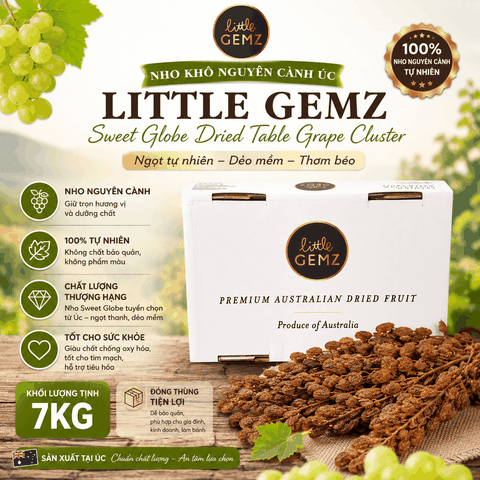 Nho khô nguyên cành Úc Little Gemz Sweet Globe Dried Table Grape Cluster 7kg