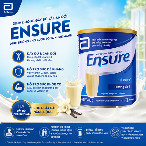 Sữa bột Ensure Đức hương vani giàu dinh dưỡng hộp 400g