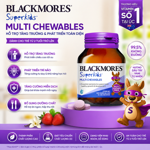 Vitamin tổng hợp Blackmores Superkids Multi Chewables hộp 60 viên bổ sung khoáng chất cho trẻ