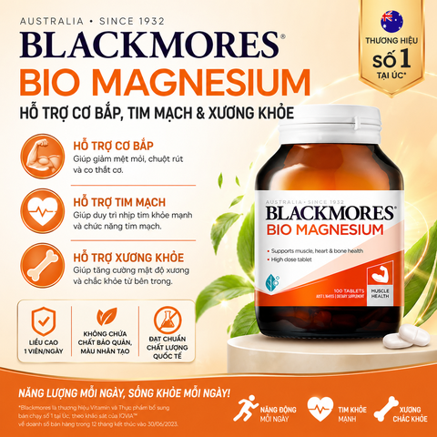 Blackmores bio magnesium giảm chuột rút của cơ bắp và cứng cơ, duy trì sức khỏe tim, xương và hệ thần kinh