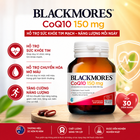 Blackmores Super Strength Coq10 150mg 30 Capsules  hỗ trợ hệ thống tim mạch và mạch máu khỏe mạnh
