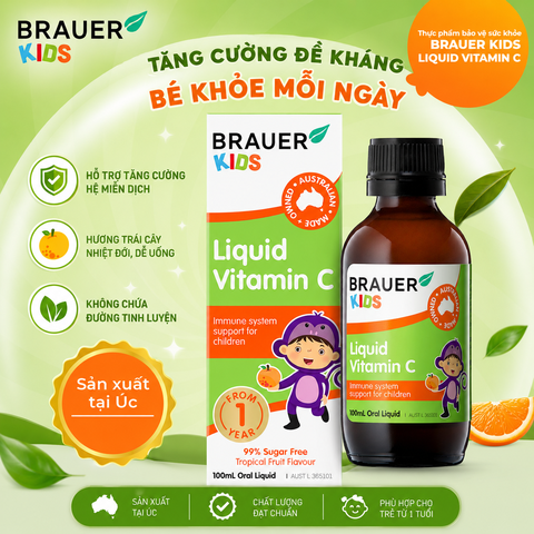 Siro vitamin c brauer baby kids liquid cho trẻ trên 1 tuổi tăng cường đề kháng chai 100ml