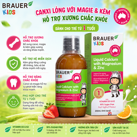 Siro canxi, magie và kẽm brauer cho trẻ trên 1 tuổi giúp xương và răng chắc khỏe chai 200ml