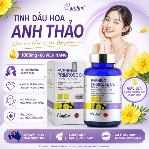 Tinh dầu hoa anh thảo ép lạnh Careline Evening Primrose Oil 1000mg 60 viên