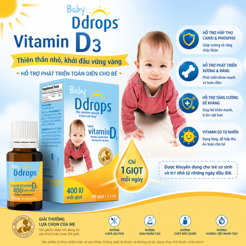 Baby Ddrops Liquid Vitamin D3 400 IU bổ sung vitamin d3 cho trẻ sơ sinh và trẻ nhỏ dạng giọt 15 ngày -t1 tuổi