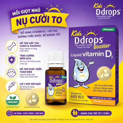 Kids Ddrops Booster Liquid Vitamin D3 600 IU bổ sung vitamin d3 dạng giọt cho bé 1-18 tuổi