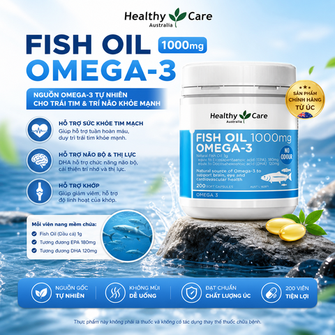 Healthy Care Fish Oil 1000mg Omega-3 200 Soft Capsules