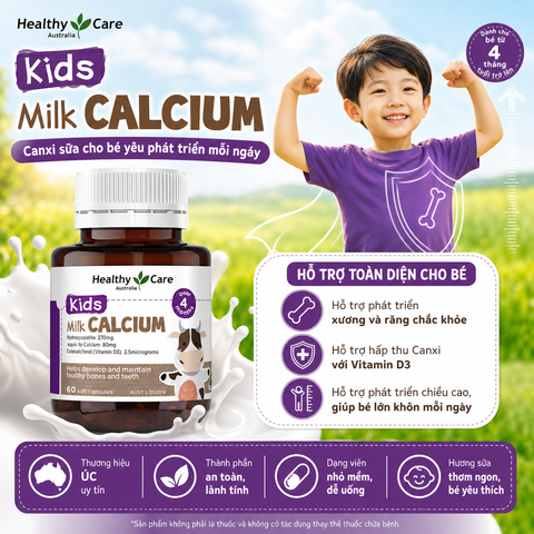 Canxi sữa cho bé Healthy Care Kids Milk Calcium 60 viên