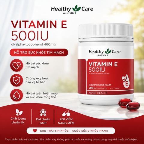 Vitamin E 500IU Healthy Care đẹp da, dưỡng tóc 200 viên