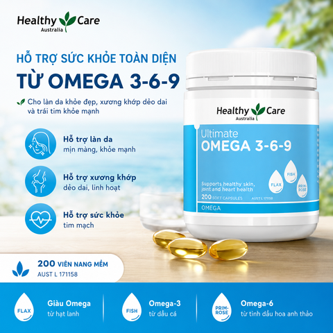 Omega 369 dầu cá hỗ trợ tim mạch, thị lực Healthy Care  Ultimate 200 viên
